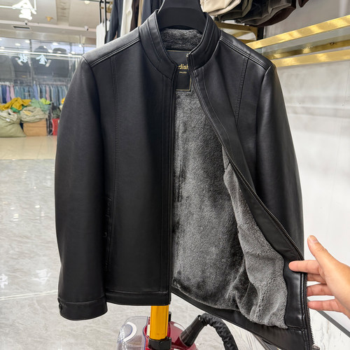 皮毛一体！极简短款立领PU皮衣男