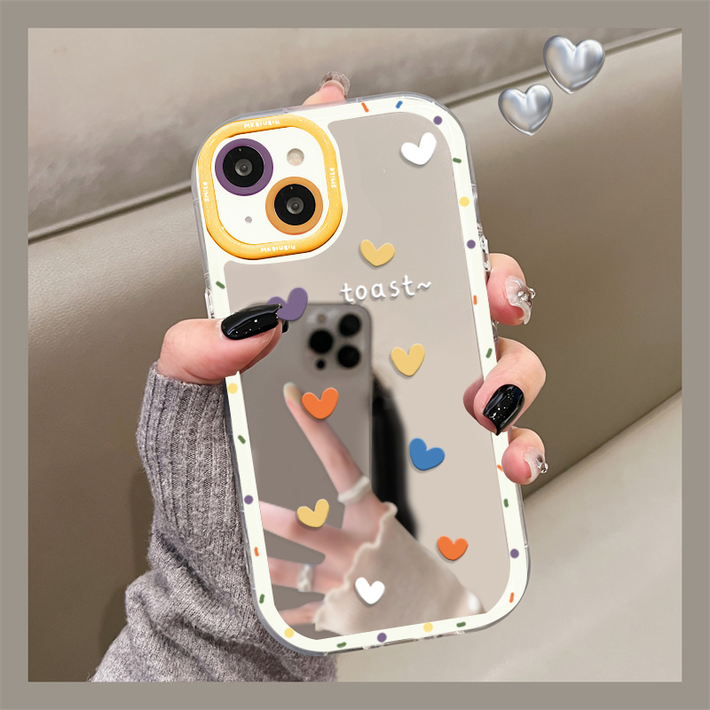 玲玲彩色爱心苹果15promax手机壳适用iphone14镜面奶油13简约12个性11女XSMAX时尚8plus+硅胶7防摔新款全包保