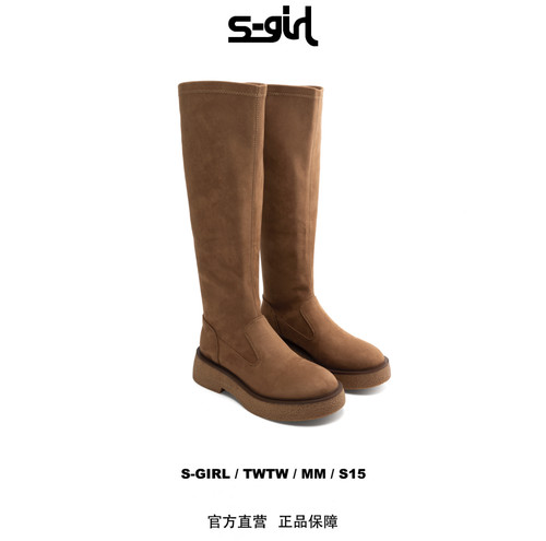 sgirl【VV-45】秋冬新款反绒不过膝长靴女ins潮韩风瘦腿中筒靴潮