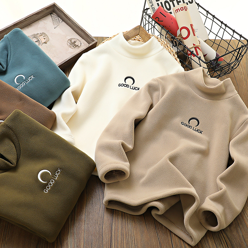 男童半高领打底衫2023秋冬新款儿童加绒加厚保暖上衣宝宝T恤长袖