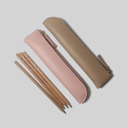 pencil纯色皮质小巧笔袋便携