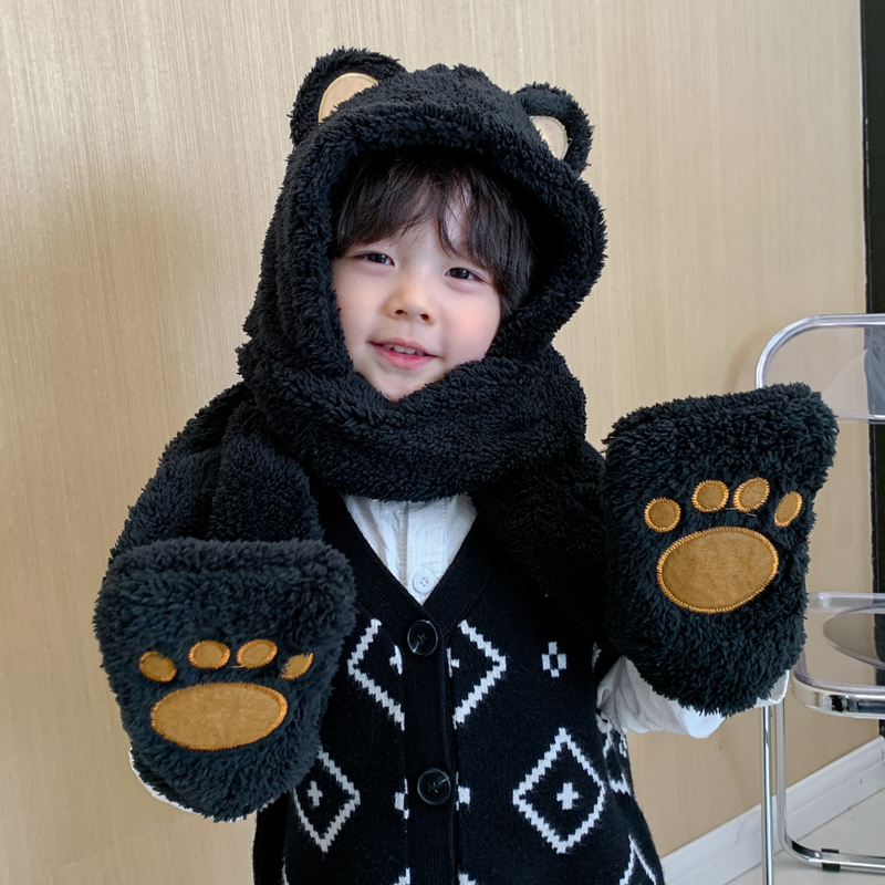 秋冬季儿童三件护耳帽子围巾手套