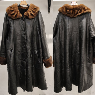 水貂圆领裙摆A子款 Vintage古着女士秋冬原生态皮毛一体中长款