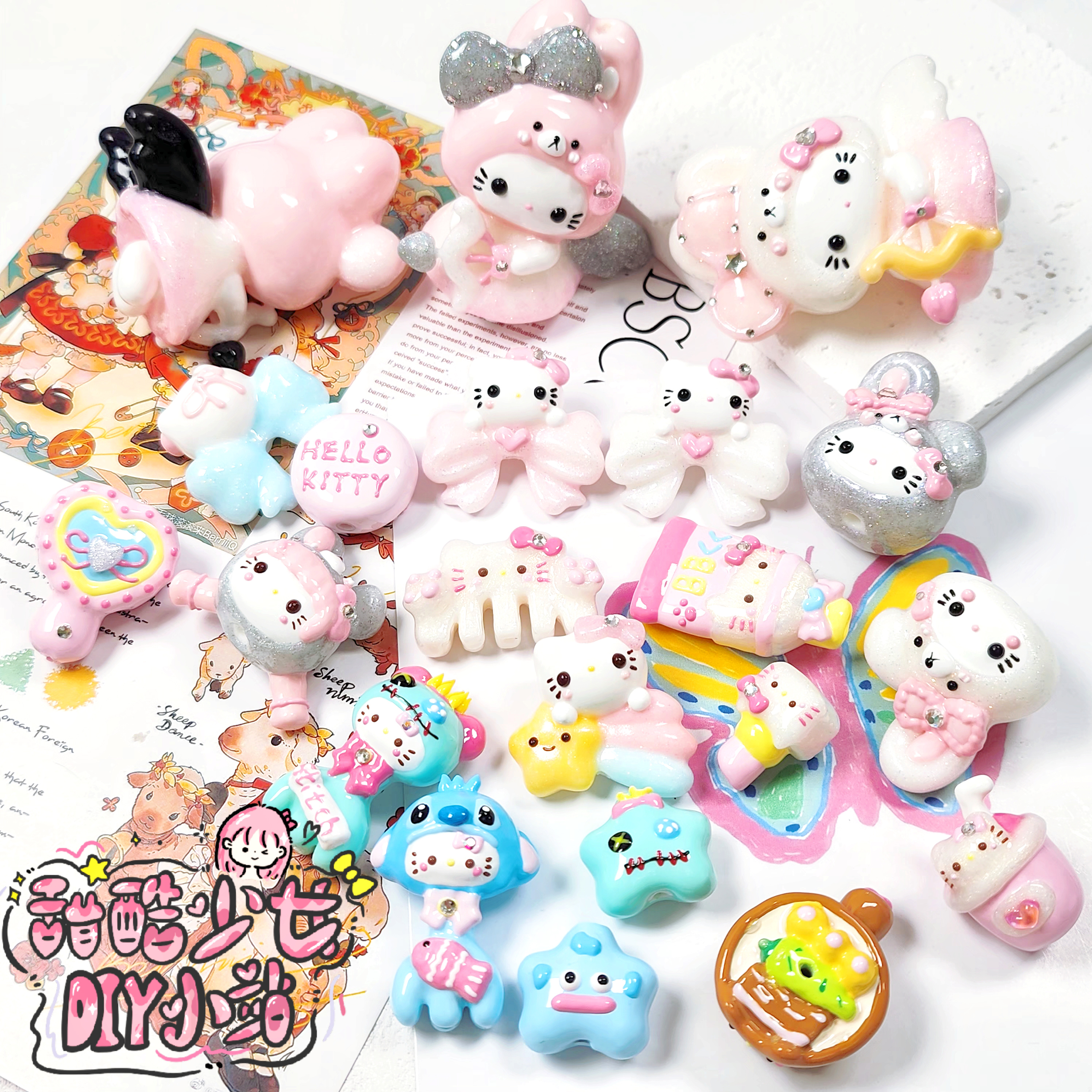 蝴蝶结兔子diy串珠笔包挂链饰品