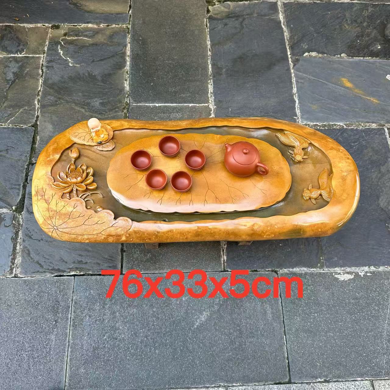 端石茶盘肇庆绿端名师创意精雕高档荷花户外室内茶台茶海客厅精品