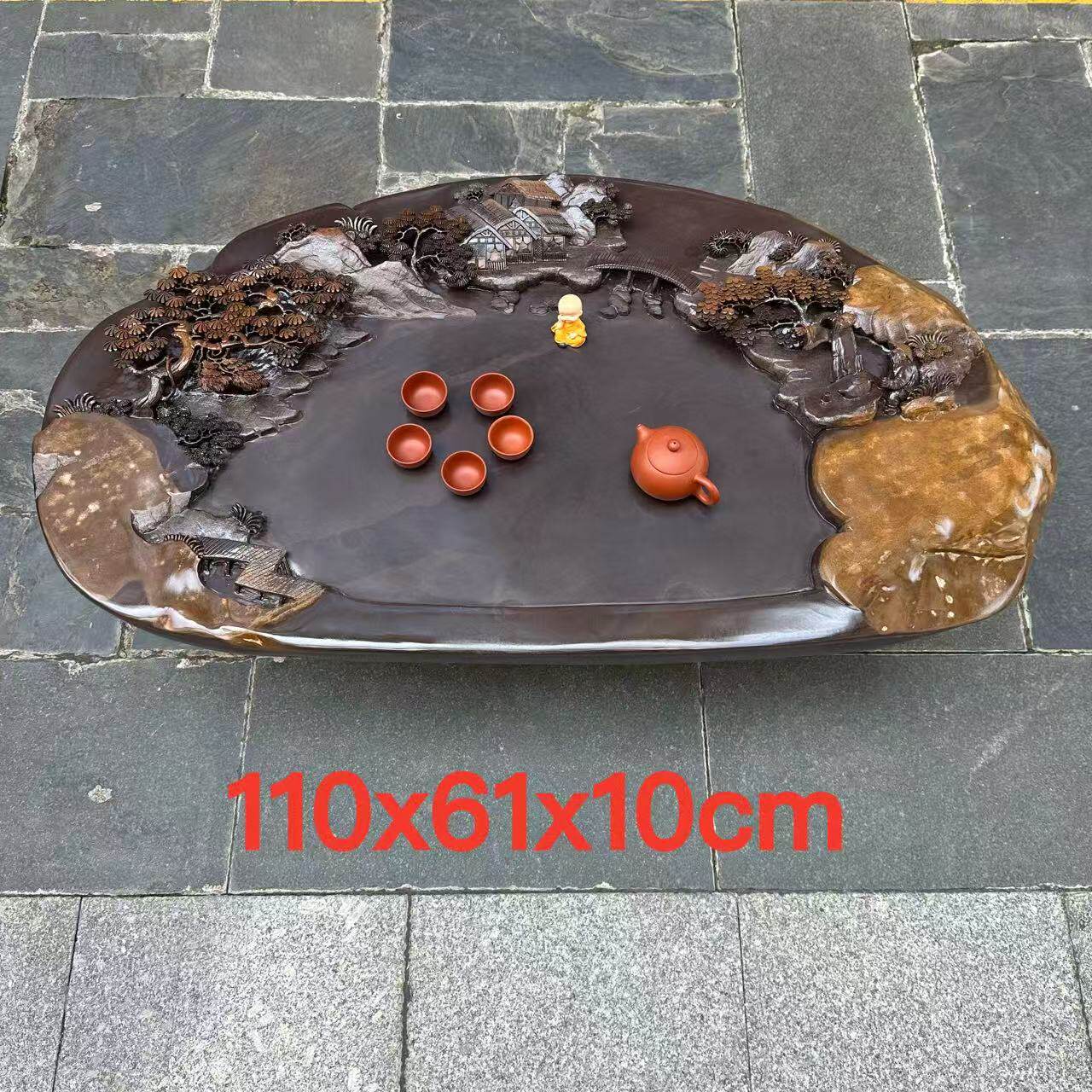 肇庆厂家端石茶盘宋坑砚石名师精雕山水高档复古客厅茶台茶海茶几