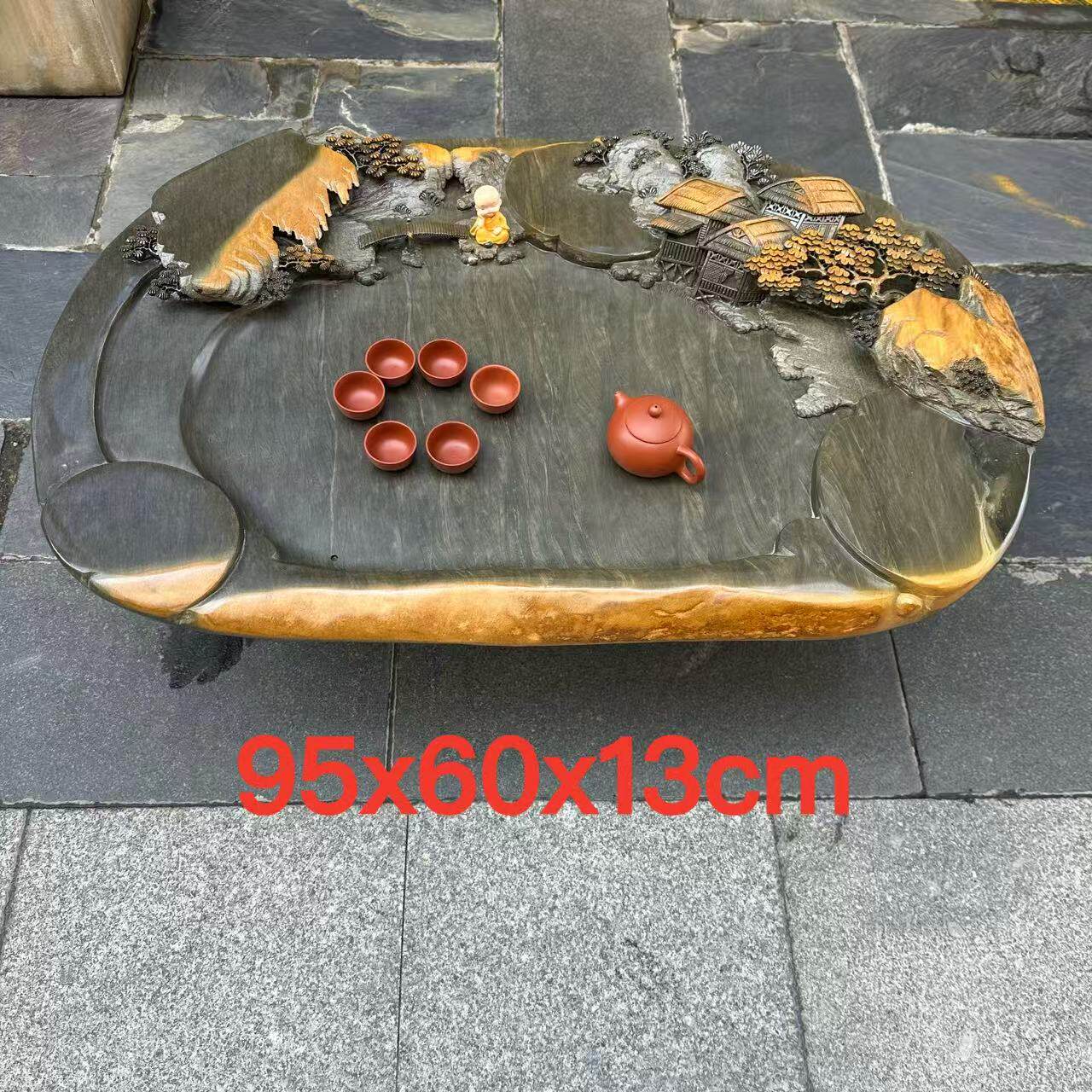 肇庆厂家端石茶盘绿端紫端宋坑创意新奇精雕山水家用茶室茶台茶海