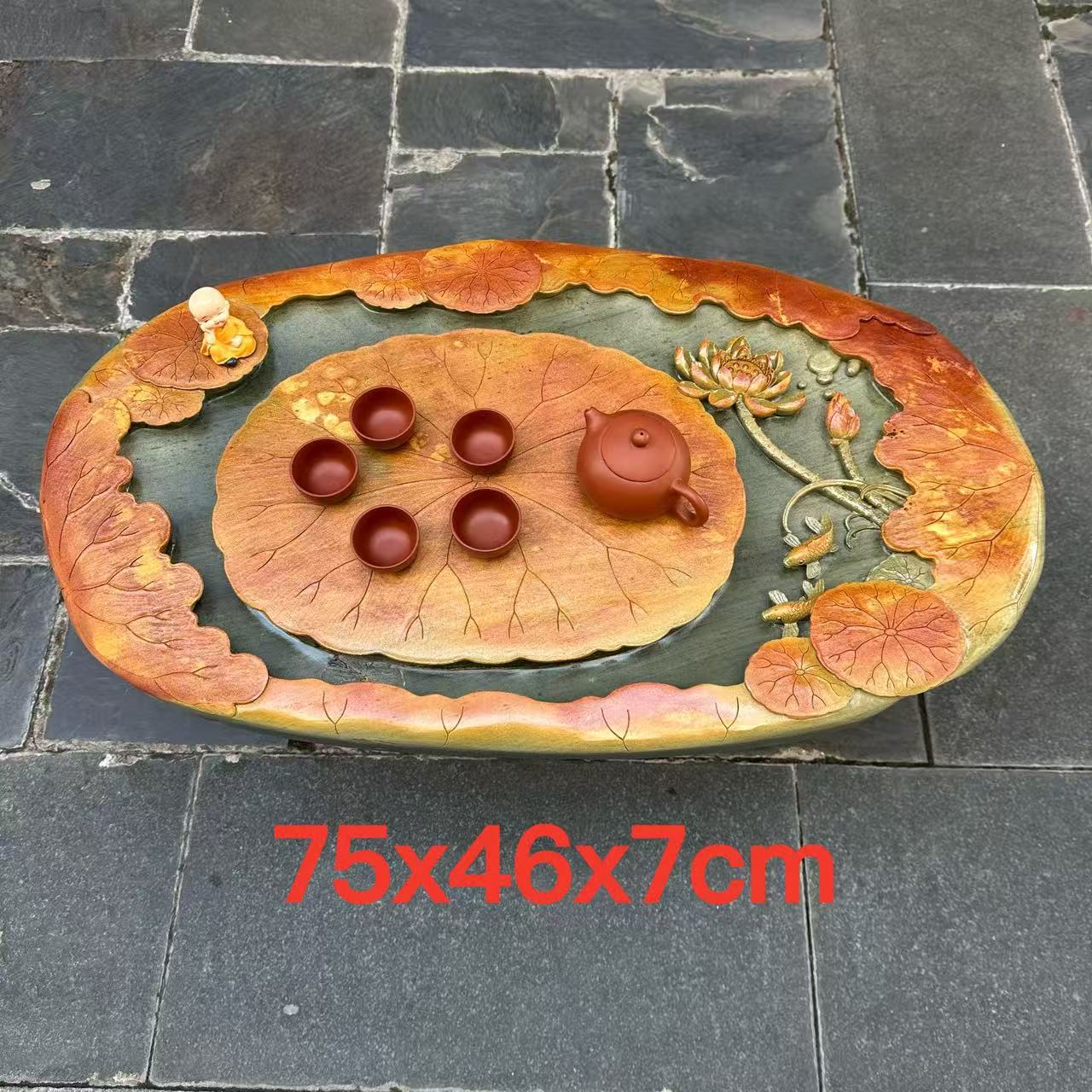 厂家端石茶盘绿端荷花鱼家用办公室高档送礼茶桌茶台茶几茶海精品