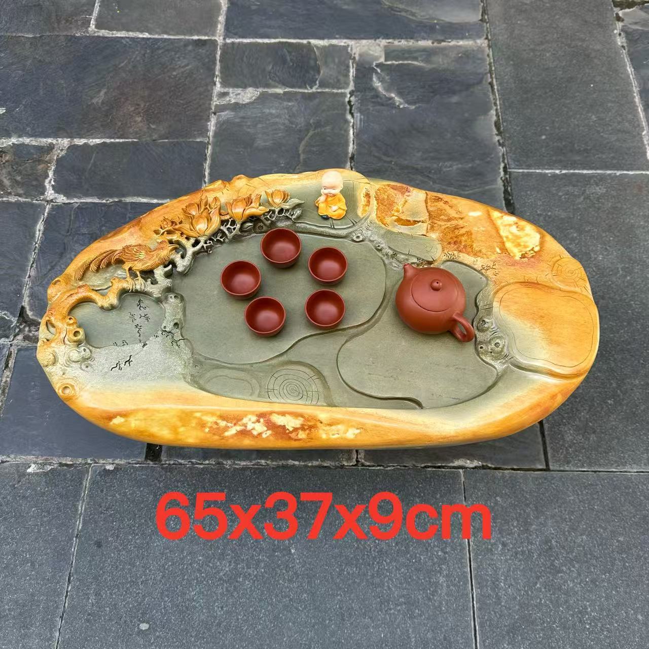 肇庆厂家端石茶盘绿端精雕兰花家用客厅高档摆件茶台茶几茶海精品