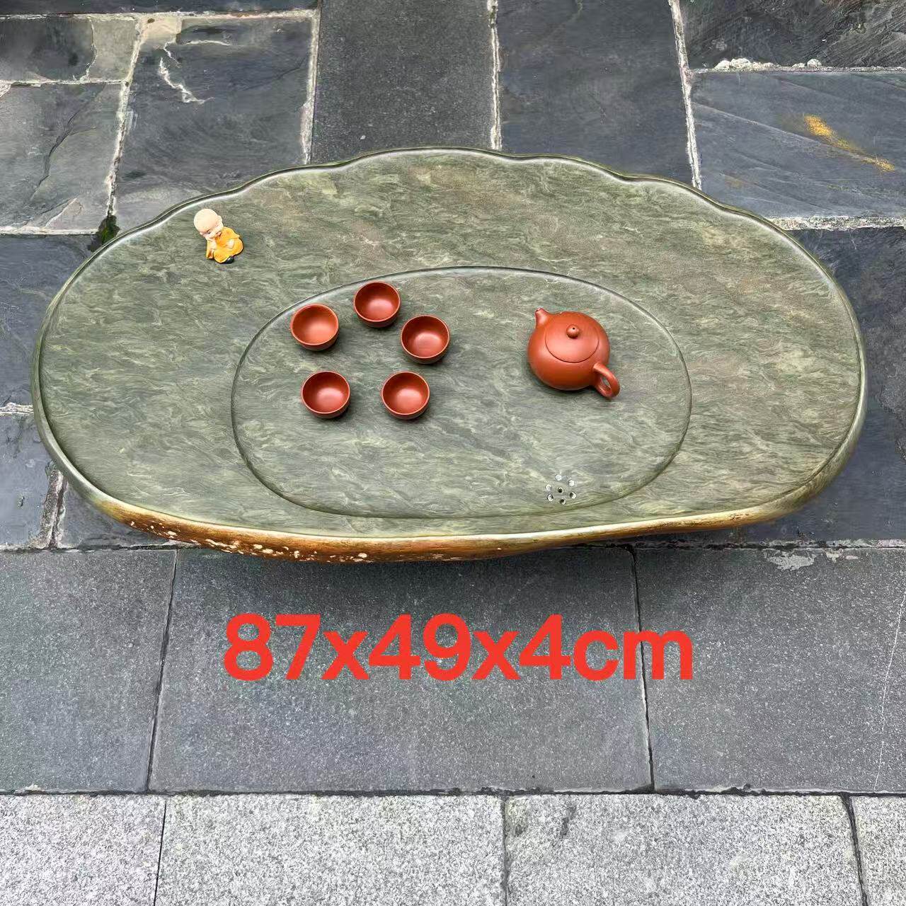 端石茶盘肇庆厂家绿端简易叶形实用大气干湿分离客厅茶室茶台茶海