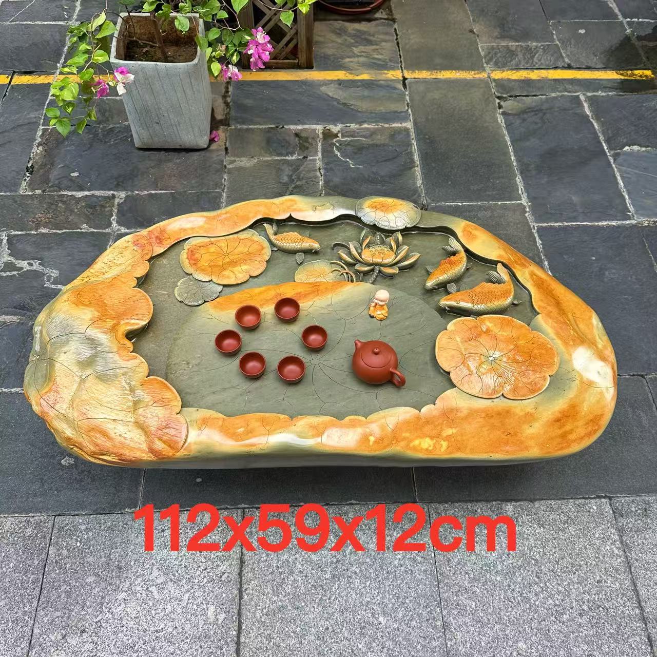 端石茶盘厂家肇庆绿端名师创意精雕高档户外室内茶台茶海客厅精品