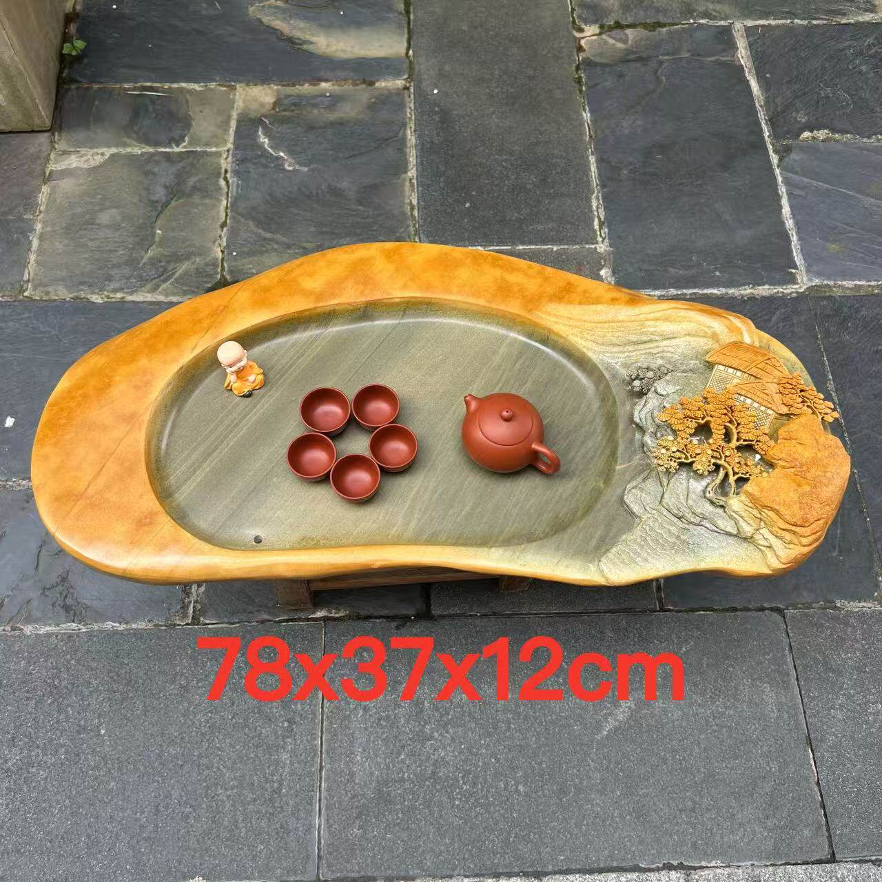 肇庆厂家端石茶盘绿端紫端宋坑创意新奇浮雕山水家用户外茶台茶海