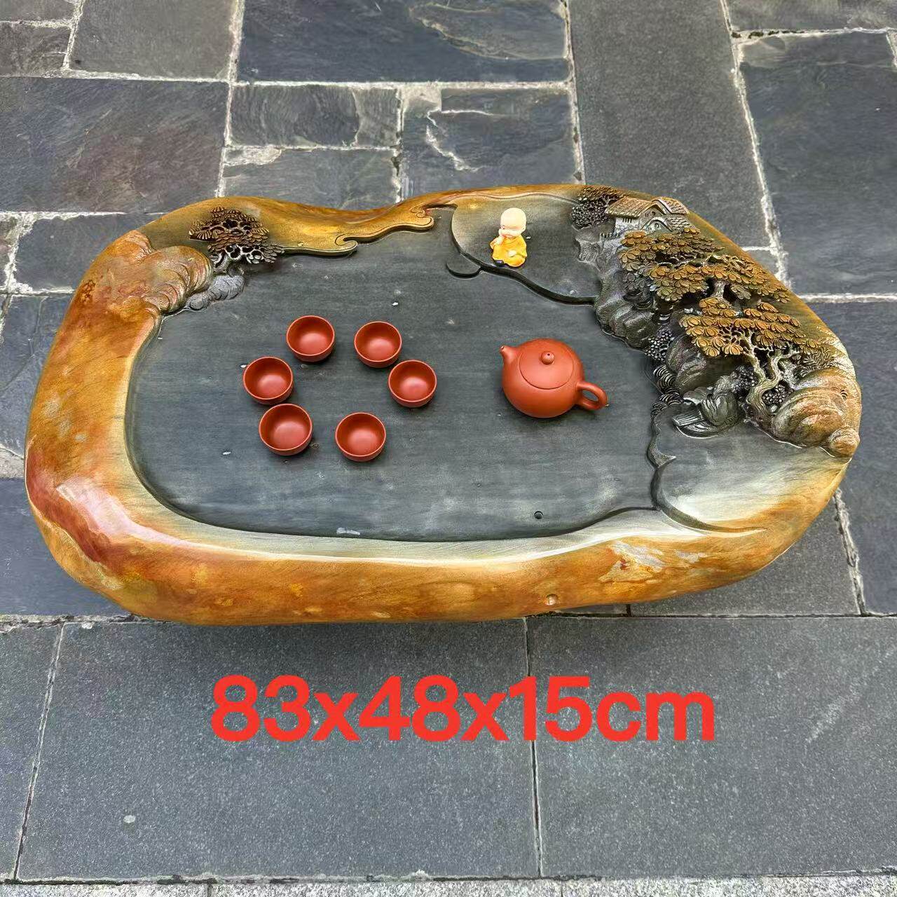 端石茶盘肇庆绿端名师创意精雕山水高档茶台茶海客厅茶桌现代仿古