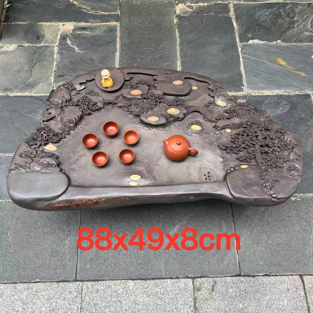 端石茶盘厂家精品梅花坑名师精雕山水风景茶台茶海高档复古大气