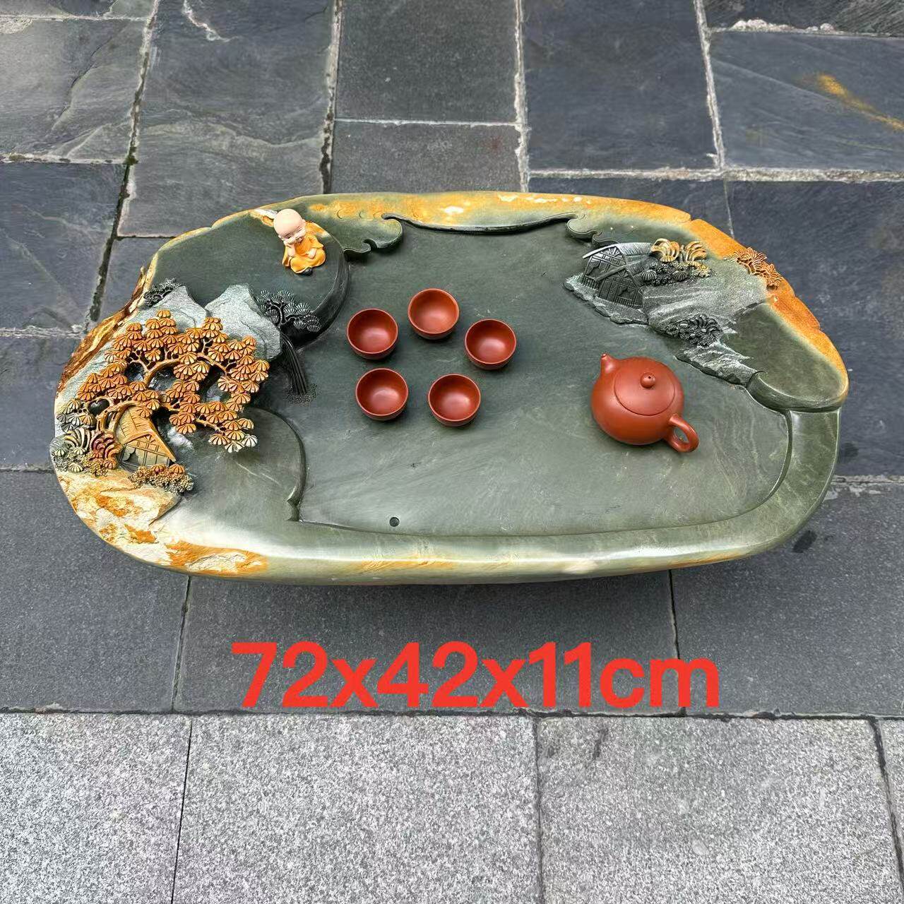 肇庆厂家端石茶盘绿端紫端宋坑创意新奇精雕山水家用茶室茶台茶海