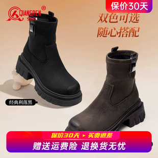 加绒厚底增高显瘦短靴 英伦风冬季 强人3515女靴马丁靴女款 2025新款