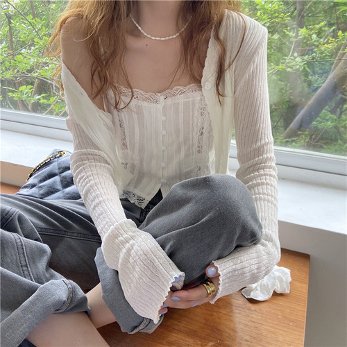 Real price lace small sling knitted long sleeve sunscreen shirt