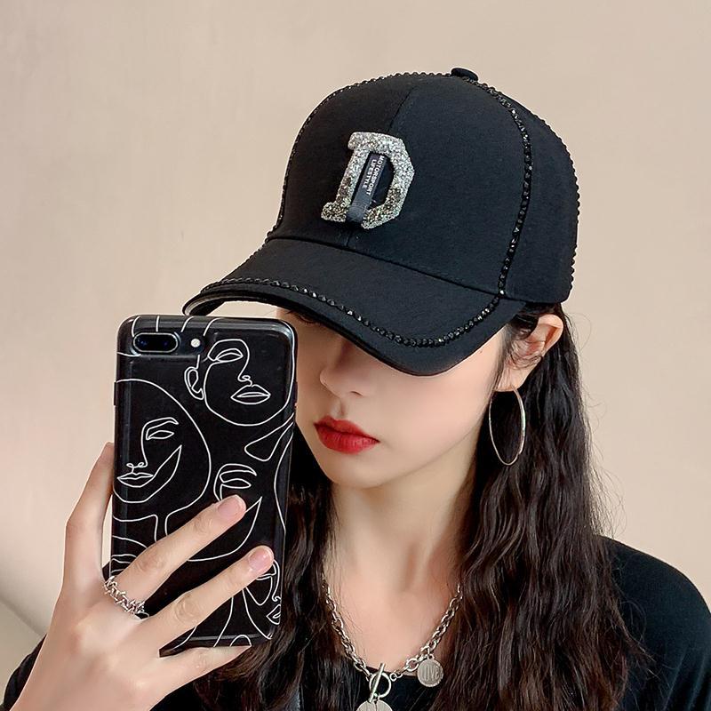韩国网红同款百搭帽子女春夏韩版insD字母镶钻鸭舌帽显脸小棒球帽