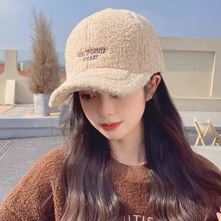羊羔毛帽子女士秋冬季时尚休闲百搭毛绒鸭舌帽加厚保暖棉帽棒球帽