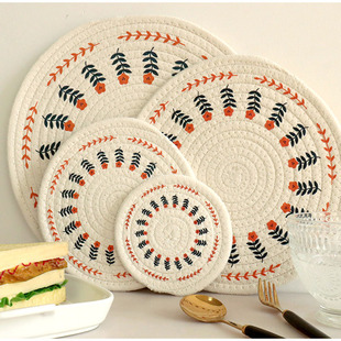 日式草莓棉麻垫锅垫杯垫加厚圆形棉绳垫手工编织餐垫防烫菜盘碗垫