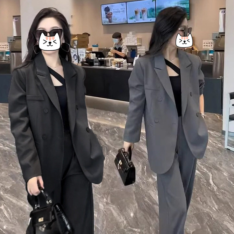 大码女装胖mm减龄小西装外套洋气显瘦职业套装面试正装西服两件套