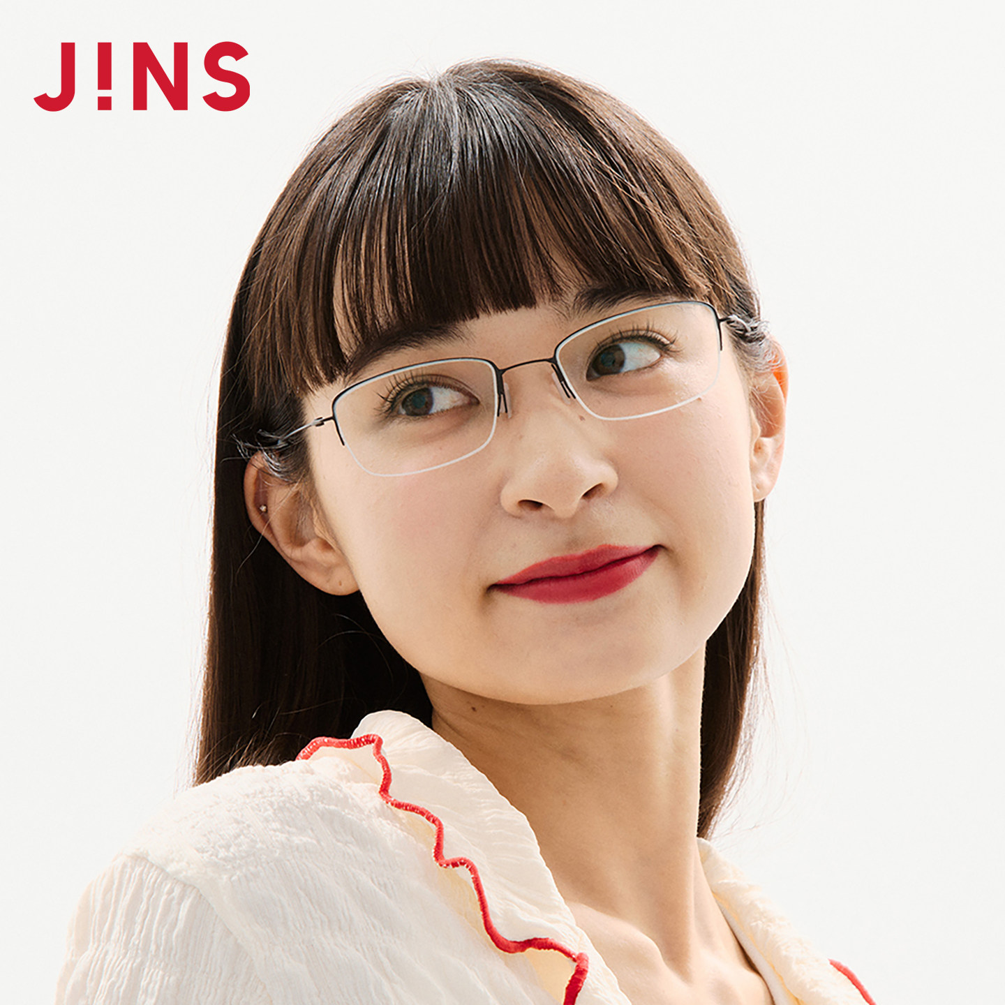 JINS男女钛半框近视镜可加配镜片