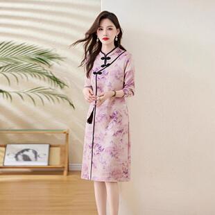 季新款款女装新中式国风立盘领扣GT8101-0长秋气质时尚连衣裙
