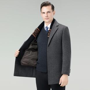 西装 F尼羊绒外套中长款 内羽绒子胆羊毛呢大衣外套 双面领8818 新款