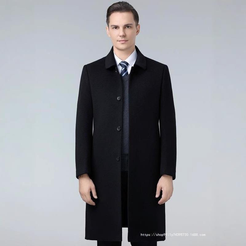 羊大衣闲男中长款翻领中年羊毛呢子商内务休冬季8808-PL绒厚款羽