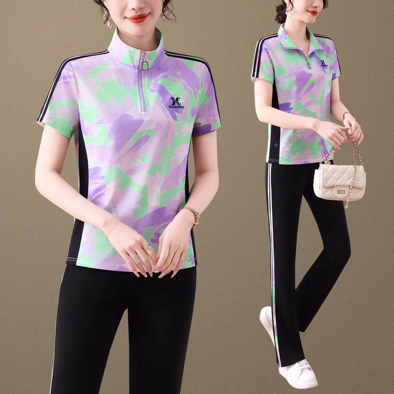 夏气季立套装女新款尚洋质妈时妈短袖长裤领跑步两855204件套,运动服/休闲服装,运动POLO衫,淘宝优惠券,粉丝福利购,淘宝优惠卷