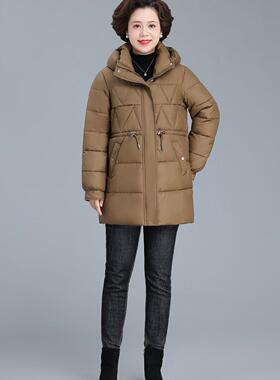 中老绒年人冬装尚羽棉减服女中长款84278妈妈装洋气龄连帽棉袄时