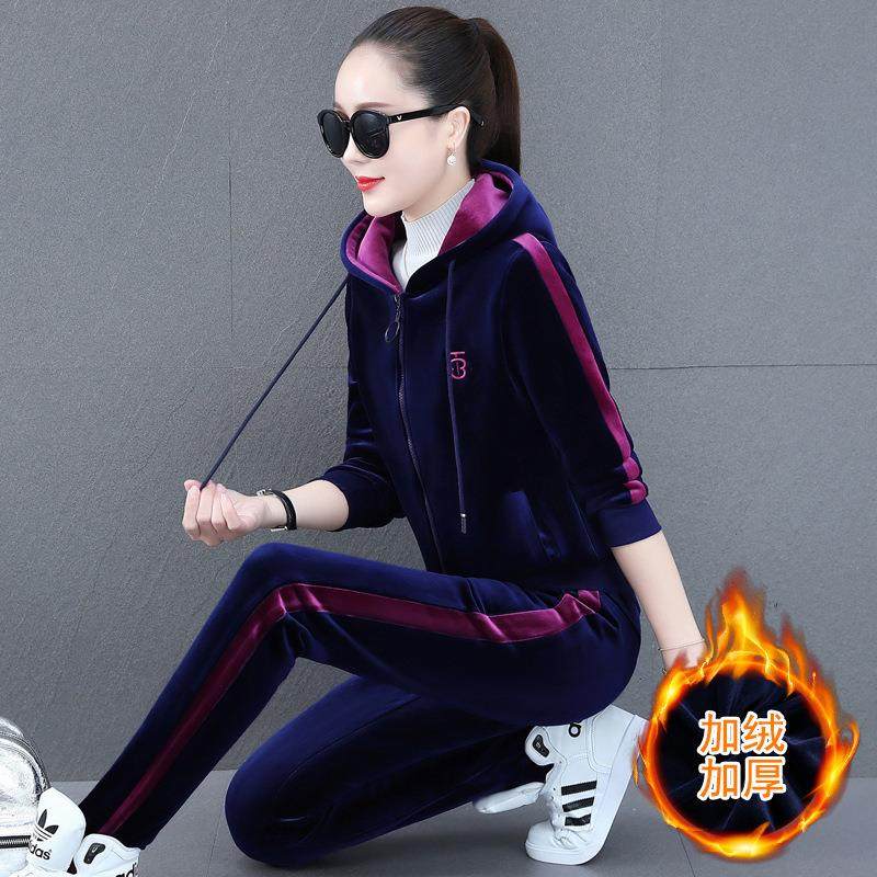 宽丝运动金套装女秋冬时尚加绒加绒厚卫衣大5928码松休闲服两件套,女装/女士精品,时尚套装,淘宝优惠券,粉丝福利购,淘宝优惠卷