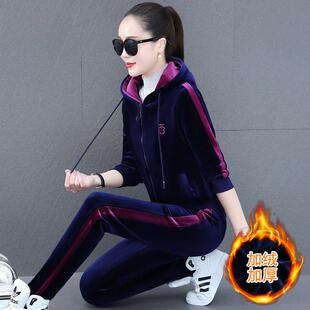 松休闲服两件套 加绒加绒厚卫衣大5928码 宽丝运动金套装 女秋冬时尚