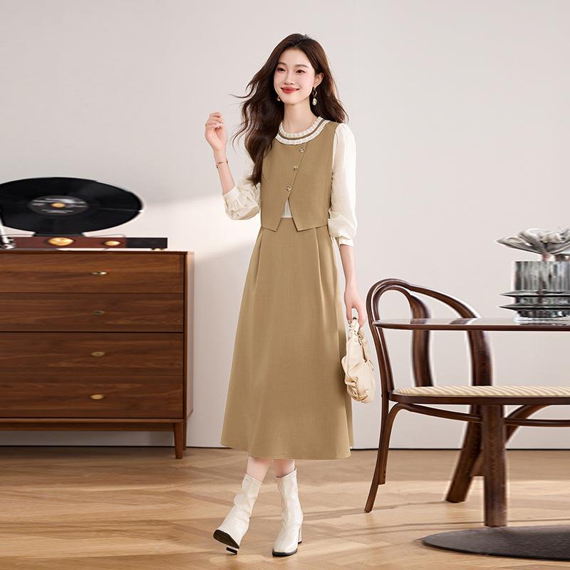 春秋季新YE6280品装拼接质裙收腰显瘦中长款气假两女件时尚连衣