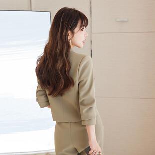 长袖 短款 YLF8022 职业休闲西装 子百小褶裙领 年春秋季 外套女裤 新款