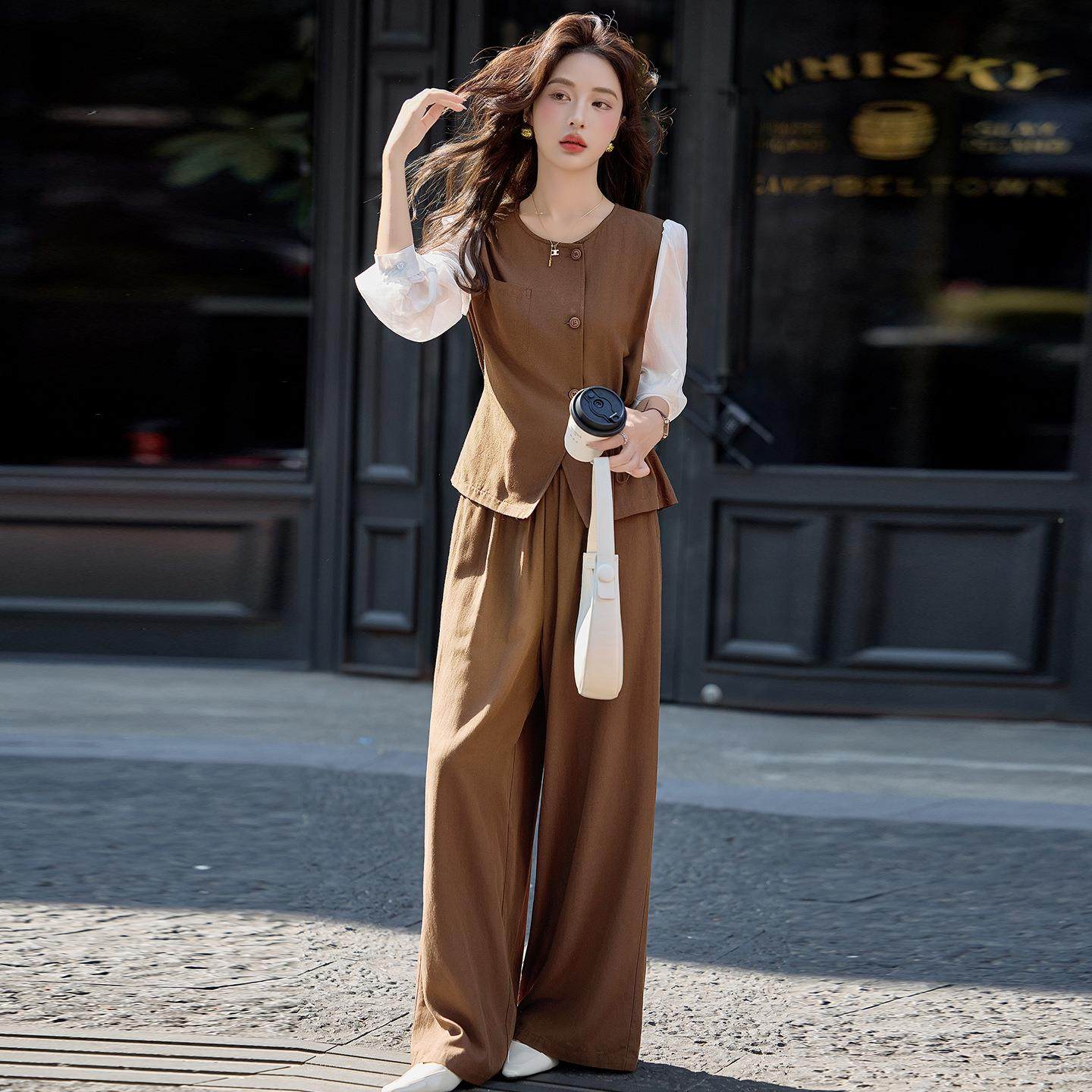 腿女装时休闲套装秋季款女装拼接新上衣阔尚裤两ME0812-0件套,女装/女士精品,时尚套装,淘宝优惠券,粉丝福利购,淘宝优惠卷