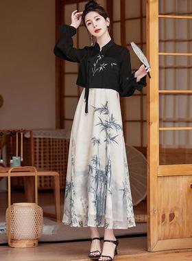 ZM24317新款中衣式国风水墨竹带连绣裙搭配汉元素刺两吊件套