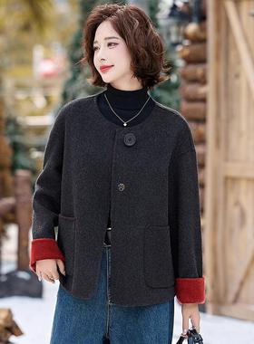 女式毛呢套秋冬新款拼女撞色双YX86305-面羊毛呢时尚气接质外外套