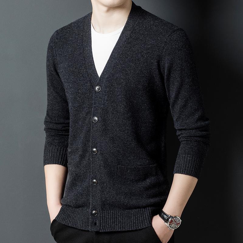 57608-YA毛秋冬羊色绒衫男士中年领纯套休闲加厚羊毛针织衣开衫外