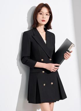 白色西装领装连业衣裙女新款秋LY8732季职气工职场通勤高级质感裙