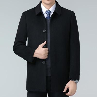 双面中呢羊绒羽大衣冬男季翻领绒内胆扣子上衣年2607爸爸羊毛呢子