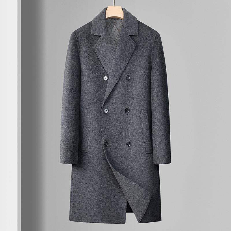 双呢羊毛大衣男面长款C8501-J排扣西装中领双羊毛风衣可拆卸羽绒