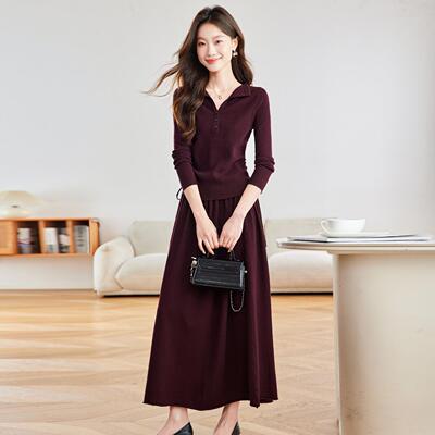 尚套SH20216-装两秋新款气质雅时长优袖收腰针织衫半裙件套裙