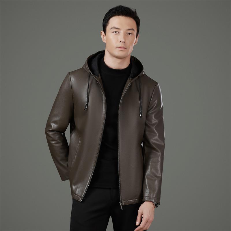 秋季领新款海2261-KJ宁真皮上夹克中年爸爸装翻皮外套休闲舒适连