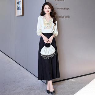 女尚拼接新式 新款 中衬衫 半身裙两件套HR775 时装 6套裙 女秋季