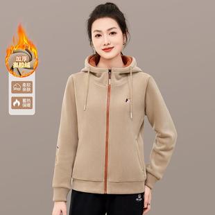 女士冬季加绒加厚外套款年妈妈连码984754帽卫衣大冬装新纯色中上