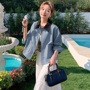 春新款 0瘦休闲小个子撞色拼接短显套女 高感外宽松时级尚AG2520