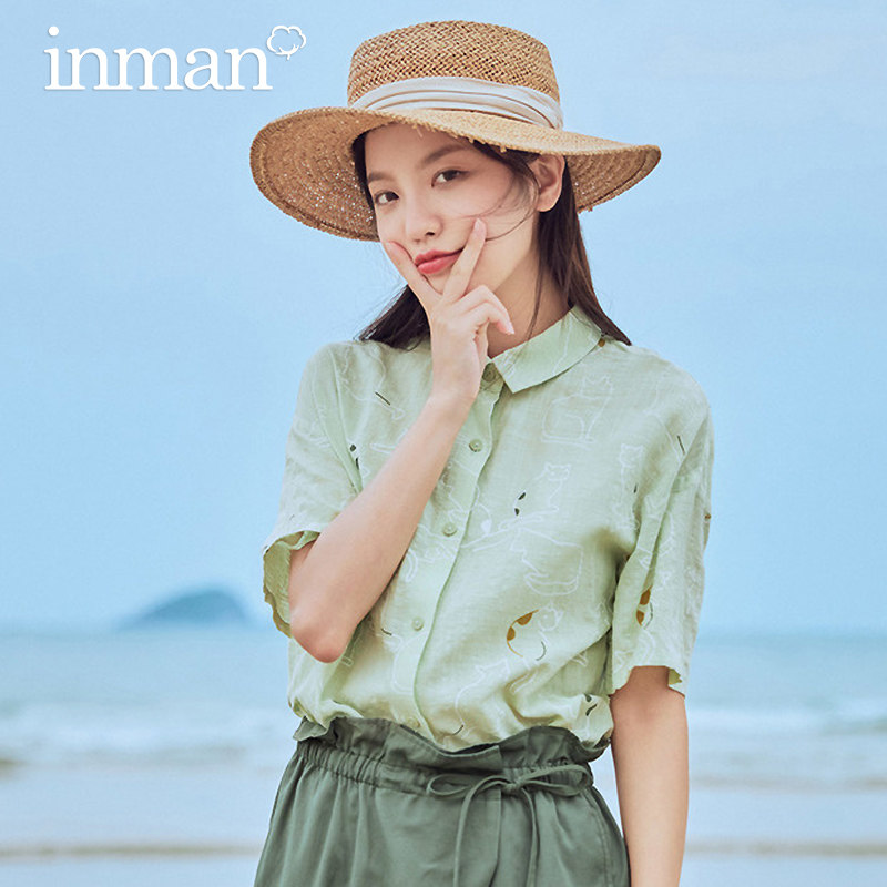 茵曼旗舰店印花短袖衬衫女2022夏季新款复古港味度假衬衣宽松上衣在类目 女装/女士精品, 衬衫中 - 来自Buy2taobao.com提供专业的淘宝代购服务
