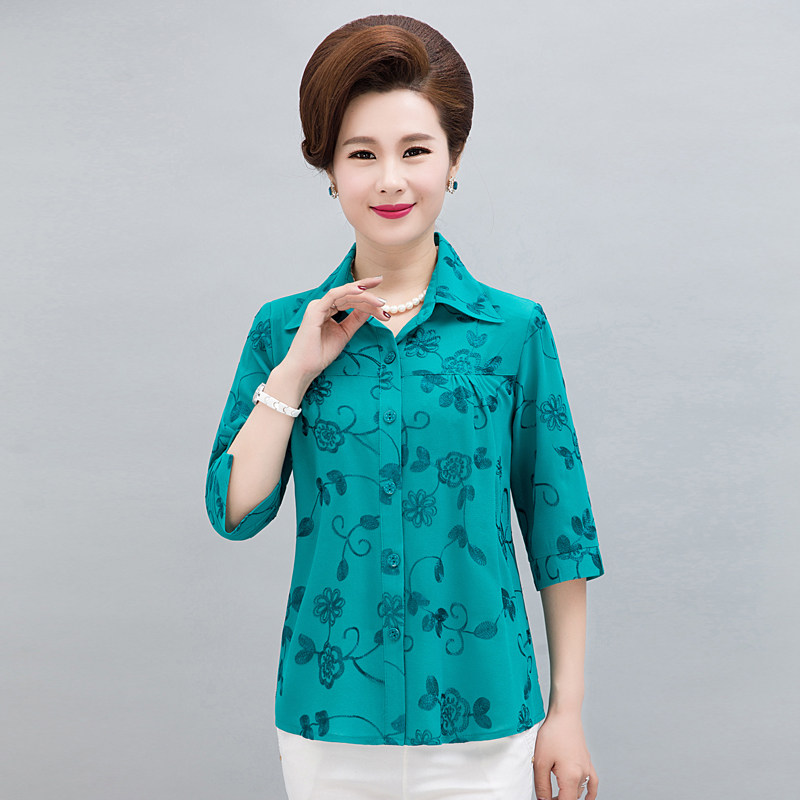 Middle and old aged women's clothing shirt XL Half sleeve coat the elderly Loose shirt 2019 Summer wear Mom outfit Chiffon shirtin the Women's clothing/Boutique , Middle-aged women  category - from Buy2taobao.com to provide professional Taobao agent buy service