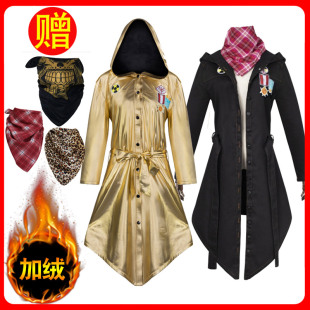 绝地求生吃鸡黄金风衣加绒加厚儿童服中长款黑色外套金色披风